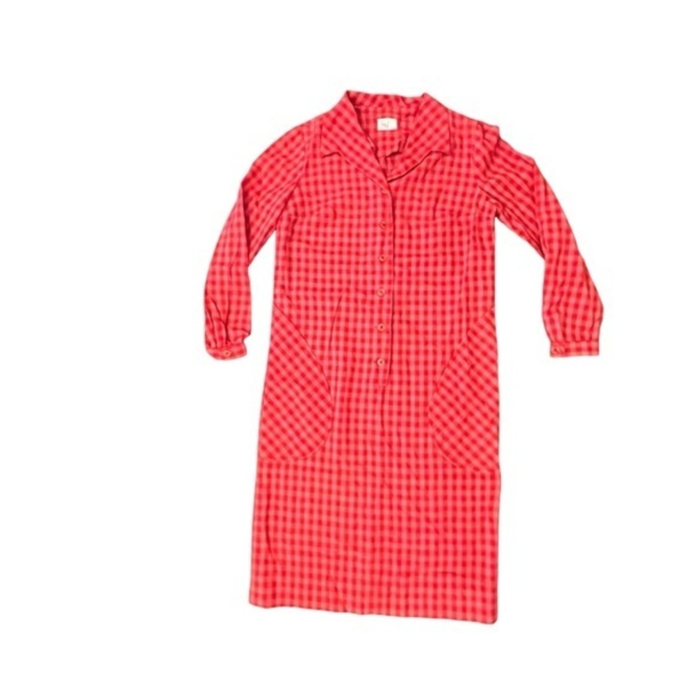 Vintage 50s Lorch Of Dallas Checkered ‎ Shirt Dress Buttons Long Sleeve Med/LRG
